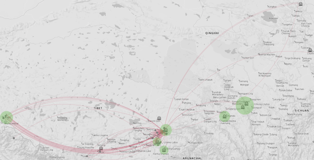 Network of letter recipients, written by Chennga Drakpa Jungné (1175–1255).